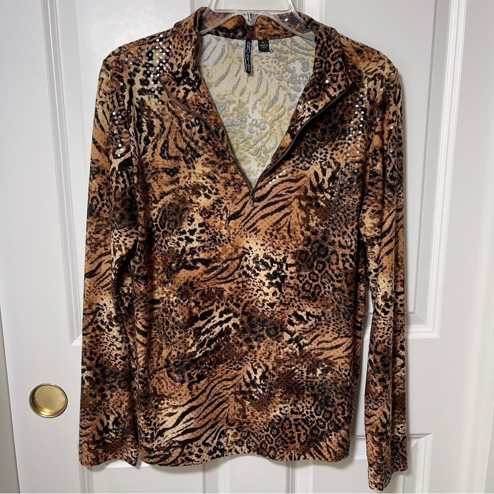 Sno Skins Pullover Zip Neck Animal Print Brown Black Tan Long Sleeve Turtleneck - Picture 10 of 16